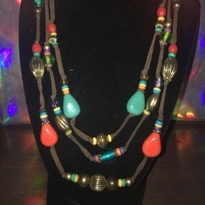 Three strand multi color suede necklace